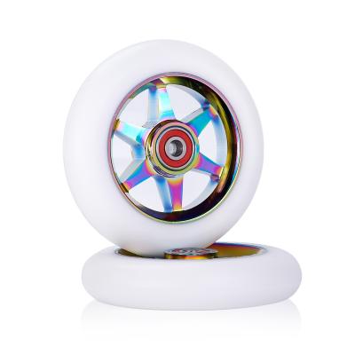 China Rainbow scooter wheels hot sale huoli scooter 110 mm scooter wheels metal core for pro scooters for sale