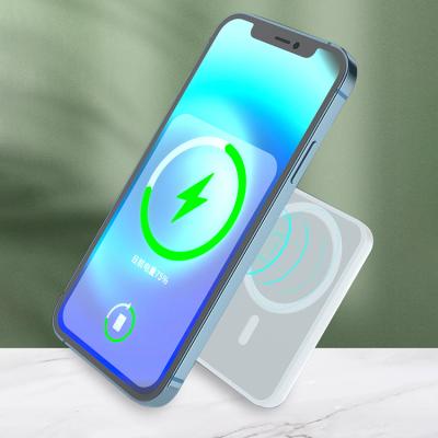 China Radio Charging Two In One Portable Magnetic Wireless Cell Phone Power Bank 5000mAh External Battery For iPhone 13 12 Wired Powerbank for sale