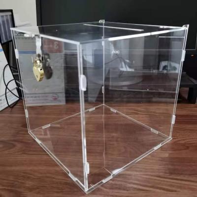 China Donation to Event Site Urn Acrylic Donation Box with Back Door Easy Open Acrylic Box with Lock for Voting Clear Charity and Suggestion Collection for sale