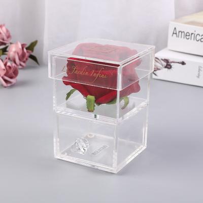 China Durable Custom Acrylic Flower Box 1 Hole Clear Acrylic Flowers Display Box Preserved Flowers Gift Boxes for sale