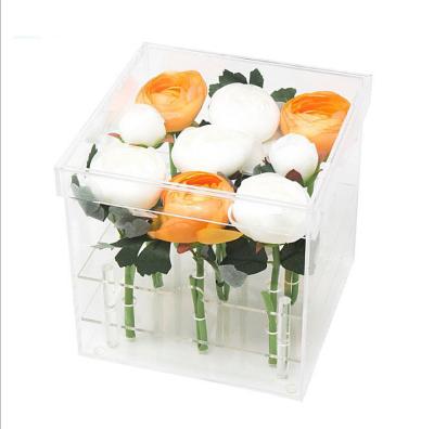 China Wholesale Customized Modern Rose Plastic Crystal Luxury Acrylic Clear Holes Flower Display Box Wedding Flower Gift Flower Box 16 for sale