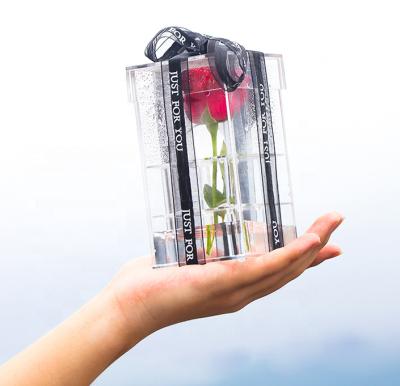 China Newest Acrylic Rose Clear Plastic Crystal Luxury Simple Customized Modern Rose Flower Display Box Wedding Flower Gift Flower Box for sale