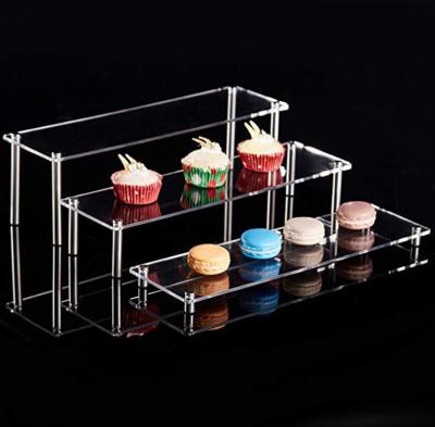 China Hotel Restaurant 3-Tier Stage Risers Home Clear Acrylic Dessert Cupcake Jewelry Figurines Display Rack Shelf Organizer For Decoration for sale