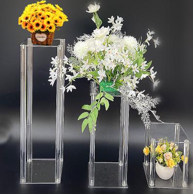 China Acrylic Flower Stand The Wedding Acrylic Pedestal Cylinders Square Pillar Centerpiece Durable Hot Sale For Wedding Party for sale