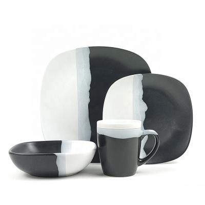 China Sustainable Modern Dinnerware Sets For Party 4 Pcs Set White And Black Square Western Dinnerware Sets Dinnerware for sale