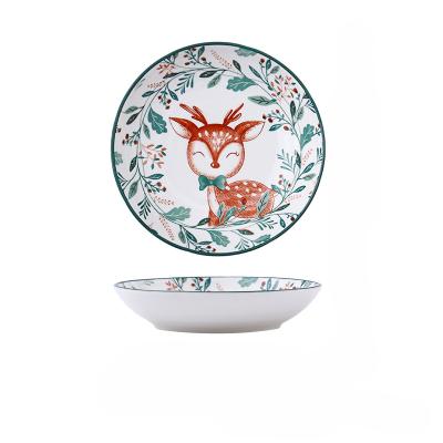 China Ceative Sustainable Wedding Restaurant Artistic Dish For Christmas With Deer Pattern Plates And 8 Inch Plates for sale