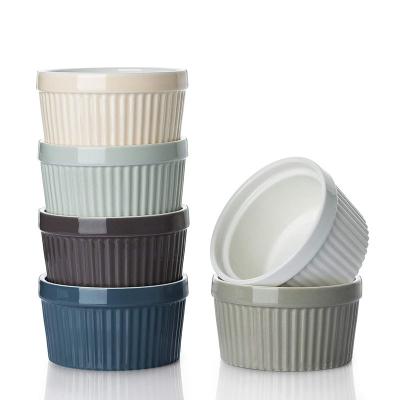 China Amazon Best Selling Simple Modern Glazed Ceramic Cup Ice Cream Service For 6 Assorted Color Pudding Cups for sale