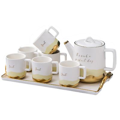 China Sustainable Plant Outlet Assorted Color Mugs Sets With Jug Service For 6 Ceramic Porcelain Water Cup Sets for sale