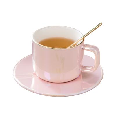 China Wholesale Hot Sale Modern Simple Pink Ceramic Mug Stocked With Saucer And Spoon Mug Coffee for sale