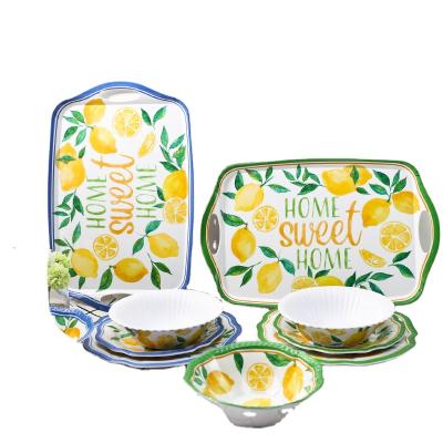 China Amazon Bpa Free Melamine Viable Hot Selling Artistic Tableware With Lemon Pattern Dinner Set Dinnerware Set for sale