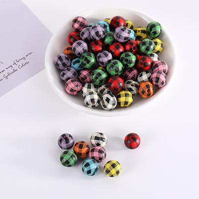 China Decoration or DIY / For Jewelry Making Hot Sale 16mm Multicolor Grid Pattern Loose Log Beads Wooden Spacer Beads For Jewelry Making DIY Bracelet Accessories for sale