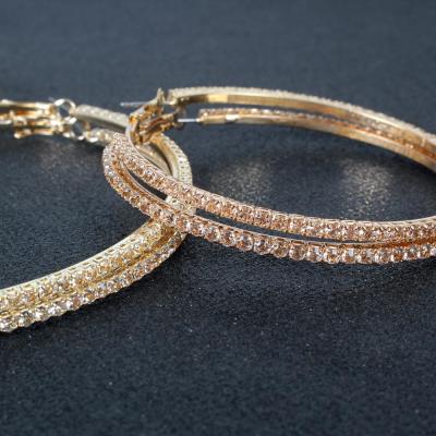 China Trendy Classic Rhinestone Fashion Circle Gold/Silver Big Color Crystal Hoop Earrings For Women for sale