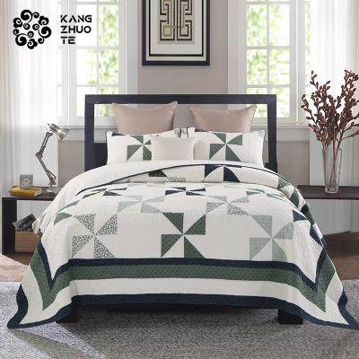 China New style non-toxic non-toxic cotton fabric soft windmill pattern quilted three piece suit bedding set for sale