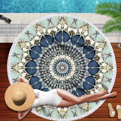 China Sustainable Sustainable 3D Printing Style Round Tassel Beach Towel Microfiber Covering Bohemian Soft for sale