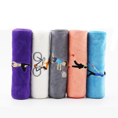 China Viable Running Fitness Sweat Logo Gym Use Lengthened Fiber Sport Towel Customized Microfiber for sale