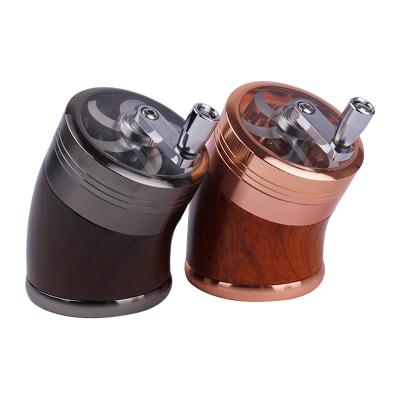 China 63mm Wooden Design Herb Grinder Smoking Accessories Bent Shape Tobacco Grinder New Tobacco for sale