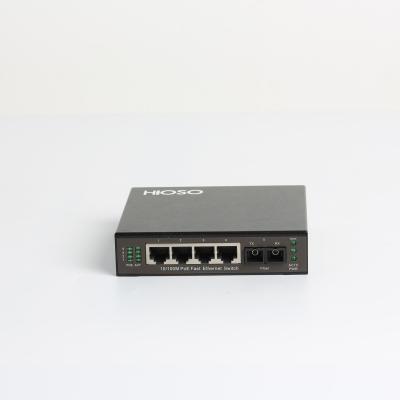 Chine Hioso 5 ports Poe commutent 4 10/100M RJ45 + 1 1000M FX Fiber Uplink Mini Poe Switch à vendre