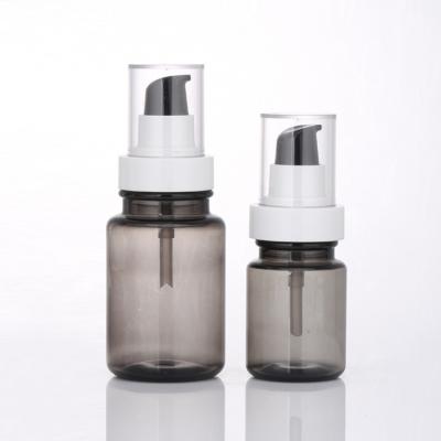 China Green Bottle With Spray Pump Good Quality Light Gray 30ml Pet Cosmetic Plastic Bottle for sale