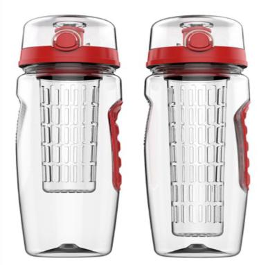 China Stocked 32oz Plastic Tritan Fruit Infuser Tumbler Sport Water Bottle for sale