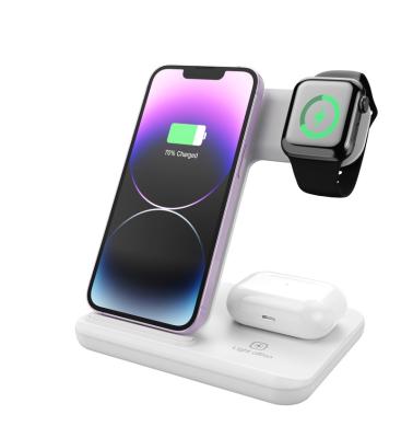 China Mobile Phone 15W 3-in-1 Fast wireless charger Wireless charging base for IPhone Watch earphones for sale