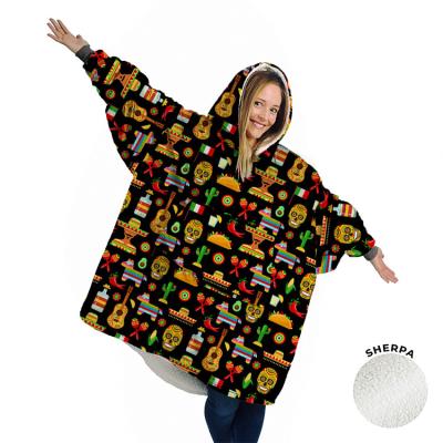 China Anti-Pull Yutong Traditional Mexican Attributes Printed Cozy Flannel TV Cover Hoodies Pocket Hoodie Adult Kids Sherpa Blanket for sale