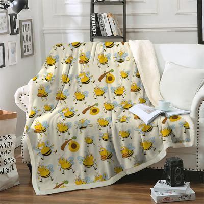 China Anti-Pull Yutong Bee Paper Pattern Sherpa Fleece Bed Throw Blanket for sale