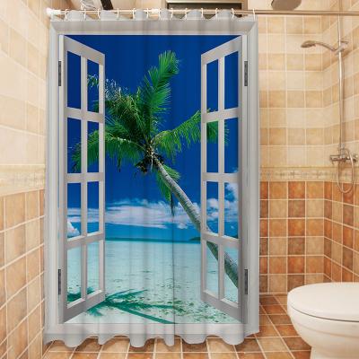 China Tropical Ocean Yutong Palm Trees In Shower Curtain Sustainable Decor On An Island Beach By Windows Bathroom White Wood Shower Curtain for sale