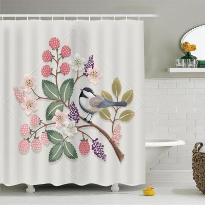 China Yutong Polyester Fabric Shower Curtain Traditional Tree Viable Floral Pattern Waterproof Heavy Duty Shower Curtain Bath Room Decor Curtain for sale