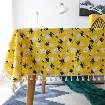 China Dustproof Yellow Cotton Tassel Pineapple Table Cloth Dustproof Table Cloth Cover For Kitchen Dining Table Decoration for sale