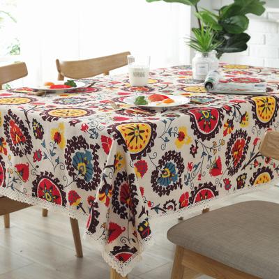 China Rectangle Dustproof Bohemian Table Cloth Style Lace Linen Table Cloth For Dinners Table Cover for sale