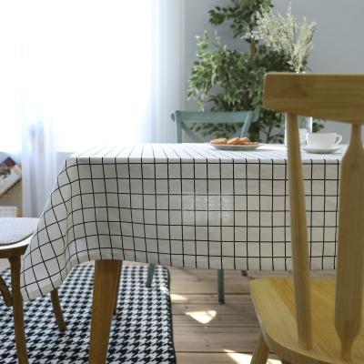 China White And Black Waterproof Cool Square Grid Tablecloth Contemporary Dustproof Cotton And Linen Table Cloth for sale