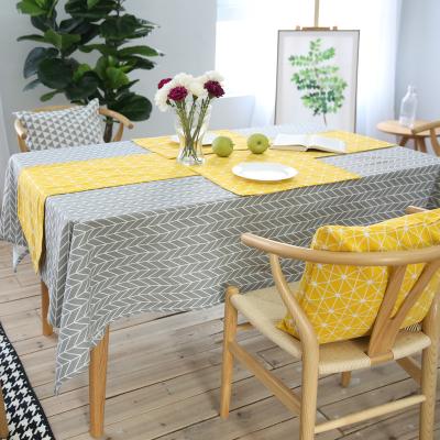 China Dustproof Classic Multifunctional Cotton Geometry Yutong Linen Rectangular Dining Table Cloth For Kitchen Party Wedding Home for sale