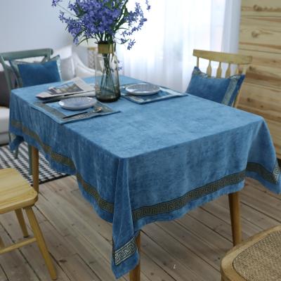 China European classic high-grade tablecloth dustproof embroidered blue double-sided velvet thickened rectangular tablecloth for sale