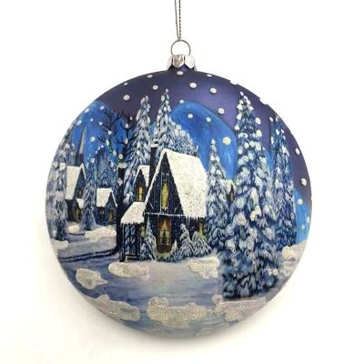 China Hand Paint 2020 Hot Sales Dongguan 12cm Christmas Glass Baubles Flat Christmas Baubles for sale