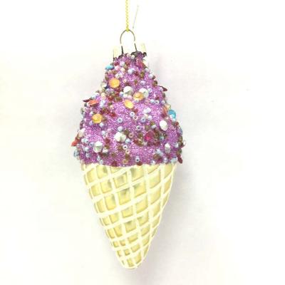 China 2020 New Handmade Designed Glass Ice Cream Shape Christmas Ornaments for sale