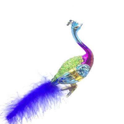 China 2020 Peacock Handmade Glass Christmas Hand Painting New Product Animal Christmas Ornaments for sale