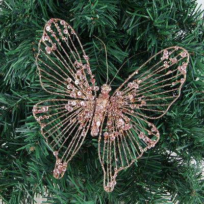 China Handmade Gold Pink Butterfly Dongguan Christmas Tree Decoration Steel Ornaments for sale