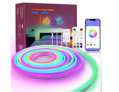 China 5M Full Color RGB Led Neon Flexible Silicone Ambient Light Strip Smart DIY Digital Running Strip Light Set TUYA APP for sale