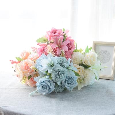 China Silk+plastic artificial flower bridal wedding bouquet simulation rose bouquet home decoration flower for sale