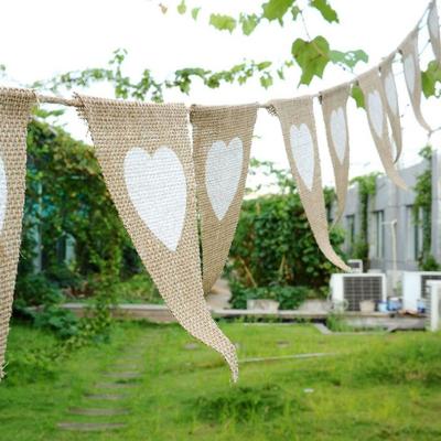 China Party Decorations Jute Love Nice Wedding Canvas Bunting Photo Props Banner Retro Flag Party Hanging Canvas Decoration Party Decoration for sale