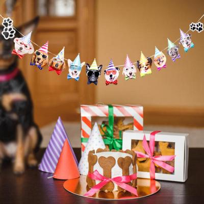 China Nice 2021 Paper New Dog's Birthday Party Pull Flag Pet Birthday Decoration Pull Flower Party Decoration for sale