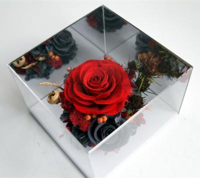 China Home Decoration Clear Acrylic Mirror Box Preserved Collectible Roses Jewelry Case For Flower Bouquet for sale