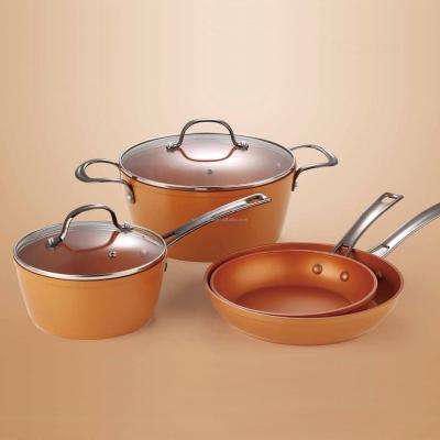 China Sustainable Copper Cookware Set Of Ceramic Pots Pans And Pans Set For Home Kitchen Cooking Frying And Soup Pot for sale