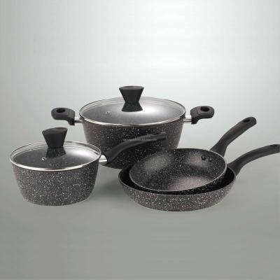 China Sustainable Marble Soup Pots Set Of Cookware Set With Non Stick Pots For Home Kitchen Casserole Set With Sauce Pan for sale