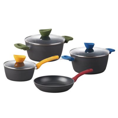 China Viable Cookware Set 2021 Hot Sale With Non Marble Granite Stick Pan Set And Soup Pot With Pots for sale