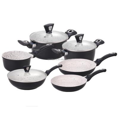 China Viable Cookware Set 2021 Hot Sale With Non Marble Stick Frying Pan Set And Ceramic Soup Pot With Pots for sale