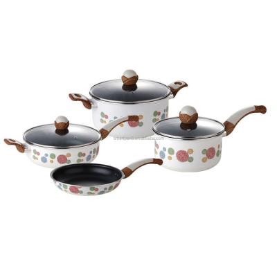 China Sustainable Flower Pans Cookware Set With Non Stick Frying Pan And Soup Pot Set With Fashion Home Kitchen for sale