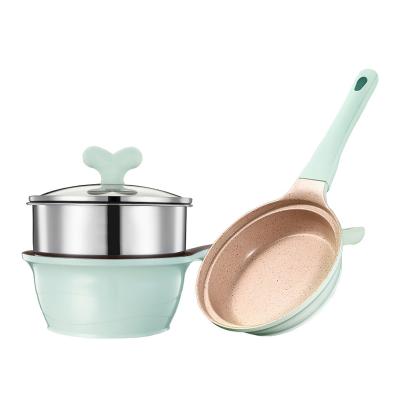 China New Stocked Frying Pan Sauce Pan Set Non Cast Aluminum Granite Stick With Glass Lid for sale