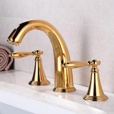 China Thermostatic Gold Brass Faucet 3 Holes Double Handle Basin Basin Sink Water Taps Bathroom Basin Faucet Sink Mixer Tap for sale