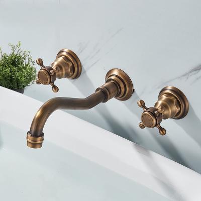 China Brass Bathtub Mixer Taps Thermostatic Faucets 3 Pcs Basin Dual Handles Hot And Cold 3 Hole Wall Mounted Bathroom Faucet for sale